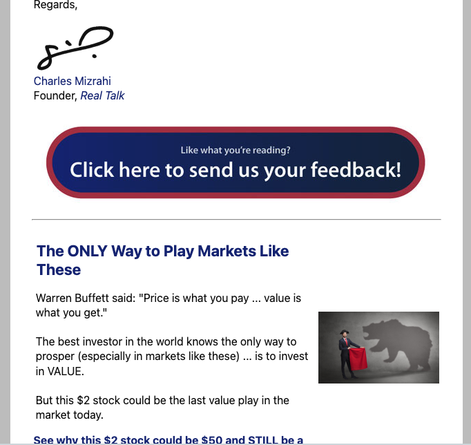 Screenshot of Real Talk Daily mailing ad